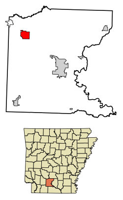 Location of Chidester in Ouachita County, Arkansas.