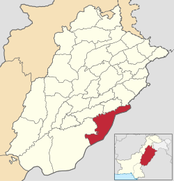 Karte von Pakistan, Position von Distrikt Bahawalnagar hervorgehoben