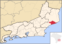 Location of Quisamã in Rio de Janeiro State and Brazil