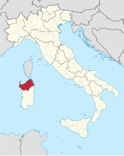 Map highlighting the location of the province of Sassari in Italy