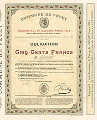 Bond of the Commune de Vevey, issued 30. January 1904