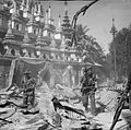 Image 7British soldiers on patrol in the ruins of the Burmese town of Bahe during the advance on Mandalay, January 1945. (from History of Myanmar)