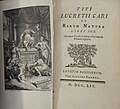 Frontispiece and title page to De Rerum Natura by Titus Lucretius Carus (1754)