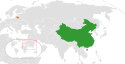 Map indicating locations of China and Lithuania