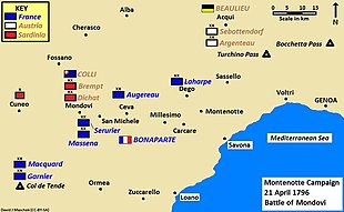 Map shows the Battle of Mondovì during the Montenotte campaign.