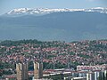 Mount Bjelašnica (snowy peaks) view from Sarajevo