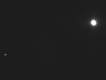 Earth-Moon (lower left) and asteroid Bennu (upper right) (December 2018)[116]