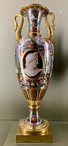 Empire style - Vase, by the Sèvres porcelain factory, 1814, hard-paste porcelain with platinum background and gilt bronze mounts, Louvre[48]