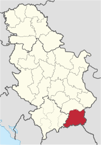 Location of the Pčinja District within Serbia