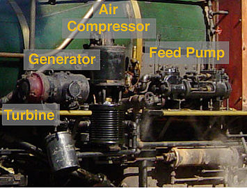 Dixiana accessory details (The device labeled "Feed Pump" is actually a Fire Pump which feeds water to a hose used for firefighting. Dixiana uses two Nathan Monitor #6 injectors as boiler feed devices.)
