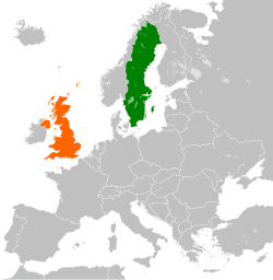 Map indicating locations of United Kingdom and Sweden