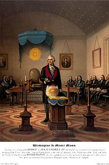 Washington presiding over a Masonic lodge meeting.