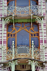 Wrought iron balconies of the Saint-Cyr House in Brussels, by Gustave Strauven (1901–1903)