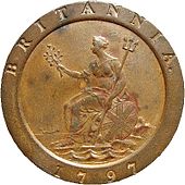 A very large copper coin with Britannia on it, dated 1797
