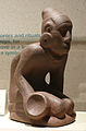 The "Chunkey Player" statuette, made of Missouri flint clay, depicts the ancient Native American game of chunkey. The statuette is believed to have been originally crafted at or near Cahokia Mounds; it was excavated at a Mississippian site in Muskogee County, Oklahoma, revealing the reach of the trade network of this culture.