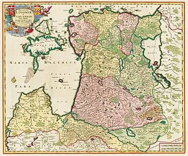 Duchies of Livonia and Courland on the map of Frederik de Witt (1616–1698), modified and published by Pieter Mortier in 1705.