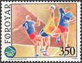 Juni: Handball: färöische Briefmarke anlässlich der Island Games 1989