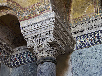 Byzantine Ionic capital in the Hagia Sophia, Istanbul, Turkey, by Anthemius of Tralles or Isidore of Miletus, 6th century[21]