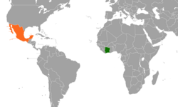 Map indicating locations of Ivory Coast and Mexico