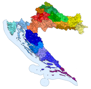 Übersichtskarte der Gemeinden und Städte Kroatiens