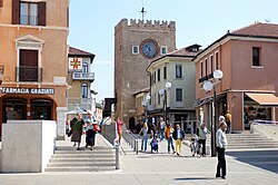 The clock tower in Piazza Ferretto