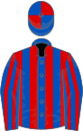 Royal blue and red stripes, chevrons on sleeves