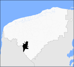 Location of Oxkutzcab in Yucatán