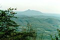 Pilot Mountain's distinctive "saddle" shape as seen from the north. Pilot can also be seen from mile marker 189.1 of the Blue Ridge Parkway in Virginia.