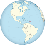 Saint Lucia on the globe (Americas centered)