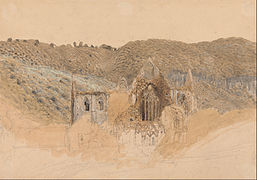 Ruins against the hillside, Samuel Palmer, 1835