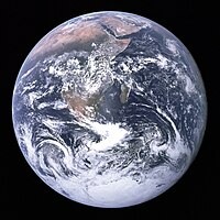 "The Blue Marble" Earth pic from about 18K miles away taken on 7 Dec 1972 by the Apollo 17 crew en route to the Moon. It has become one of the most reproduced and widely distributed photos in existence. To the astronauts, the Earth had the appearance and size of a glass marble. Appears in ~29k wikipedia pages as of 29 Mar 2024.