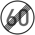 Zeichen 278-60 Ende der zulässigen Höchst­geschwindigkeit; bisher Zeichen 278-56