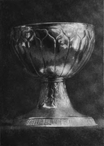 Black and white photograph of a silver cup