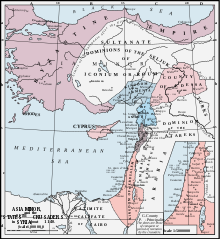 Map of the Middle East showing the Christian states of c. 1140 in colour