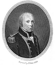 Black and white portrait engraving of Captain John Cooke, in uniform, drawn by James Fittler in 1807