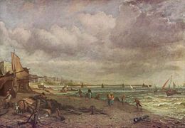 Brighton beach with the Chain Pier in the background. By John Constable c.1824
