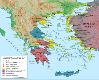 Karte mit den letzten Schlachten des Peloponnesischen Krieges