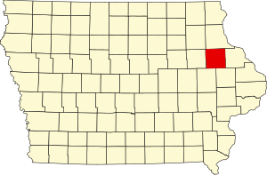 Map of Iowa highlighting Delaware County