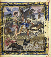 Paris Psalter, David fighting the lion with Strength, c. 950, Paris, Bibliothèque Nationale de France ms. grec 139, fol. 2v.