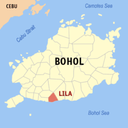 Map of Bohol with Lila highlighted