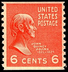 Historical 8-cent stamp with John Quincy Adams's profile.