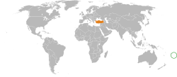 Map indicating locations of Tonga and Turkey