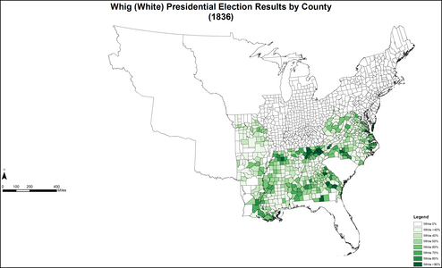 Map of White Whig presidential election results by county