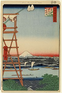 67. Ekoin-Tempel und Moto-Yanagi-Brücke in Ryōgoku [1857-05 (Schaltmonat)]