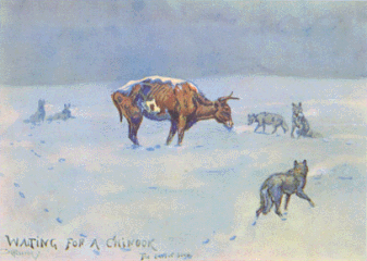 Waiting for a Chinook, also known as Last of the 5000. One of several depictions of the winter of 1886–87