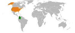 Map indicating locations of Colombia and USA