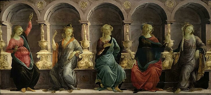 Filippino Lippi, Five Sibyls Seated in Niches: The Persian, Libyan, Delphic, Cimmerian and Erythraean, ca. 1465-1470, Christ Church, Oxford.
