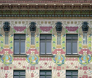 Floral design by Alois Ludwig on the façade of Maiolica House in Vienna by Otto Wagner (1898)