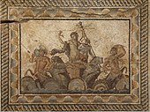 Mosaic which represents the Epiphany of Dionysus; 2nd century AD; from the Villa of Dionysus (Dion, Greece); Archeological Museum of Dion