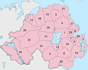 26 Northern Ireland local government districts, 1971–2015.